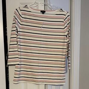 Ann Taylor-NWT Long Sleeve Striped Tee - Black, White, Pink